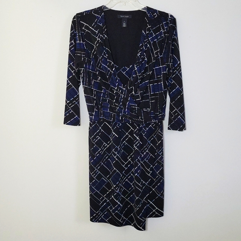 WHBM Blue, Black & White Patterened Dress